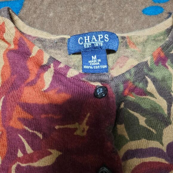 Chaps women's brown flower cotton cardigan medium - Picture 2 of 3